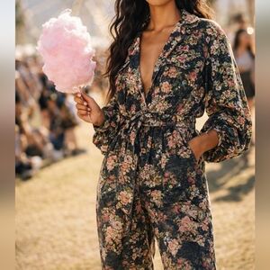 Rococo Sand Jane Jumpsuit Black Floral XS 